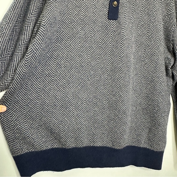 Orvis Navy Gray 100% Cashmere Button Mock Neck Herringbone Pullover Sweater XXL - Picture 5 of 10